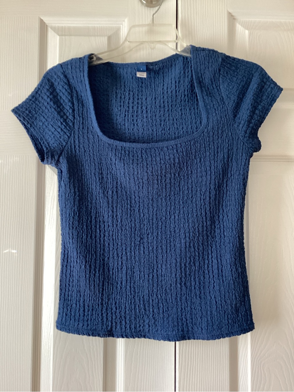 Old Navy Navy Textured Square-Neck Short Sleeve Top